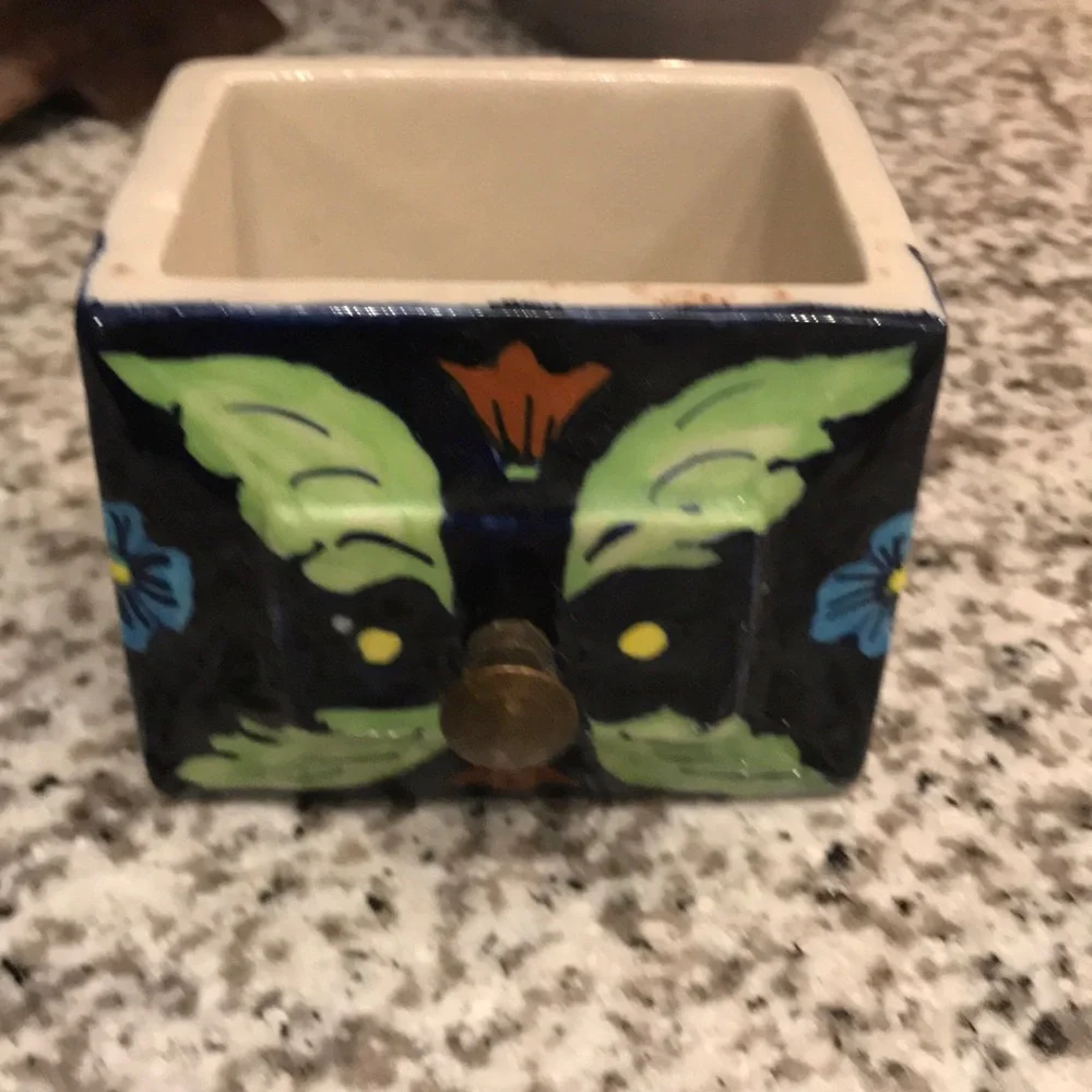 Vintage Wooden Apothecary Spice Box with Ceramic Drawers